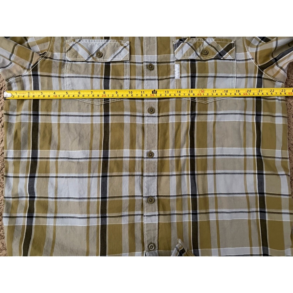 Columbia Long Sleeve Button Up Shirt Plaid Logo Pockets Brown White Large JBHS - Picture 7 of 11